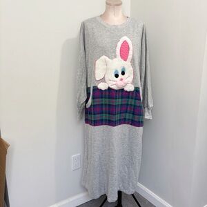 Gray Bunny Nightgown with Plaid Accent